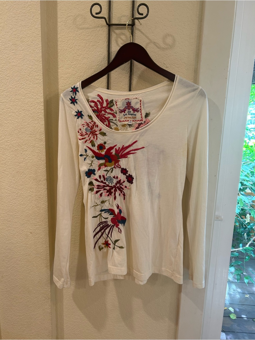 Johnny Was White Embroidered Floral Long-Sleeve Top